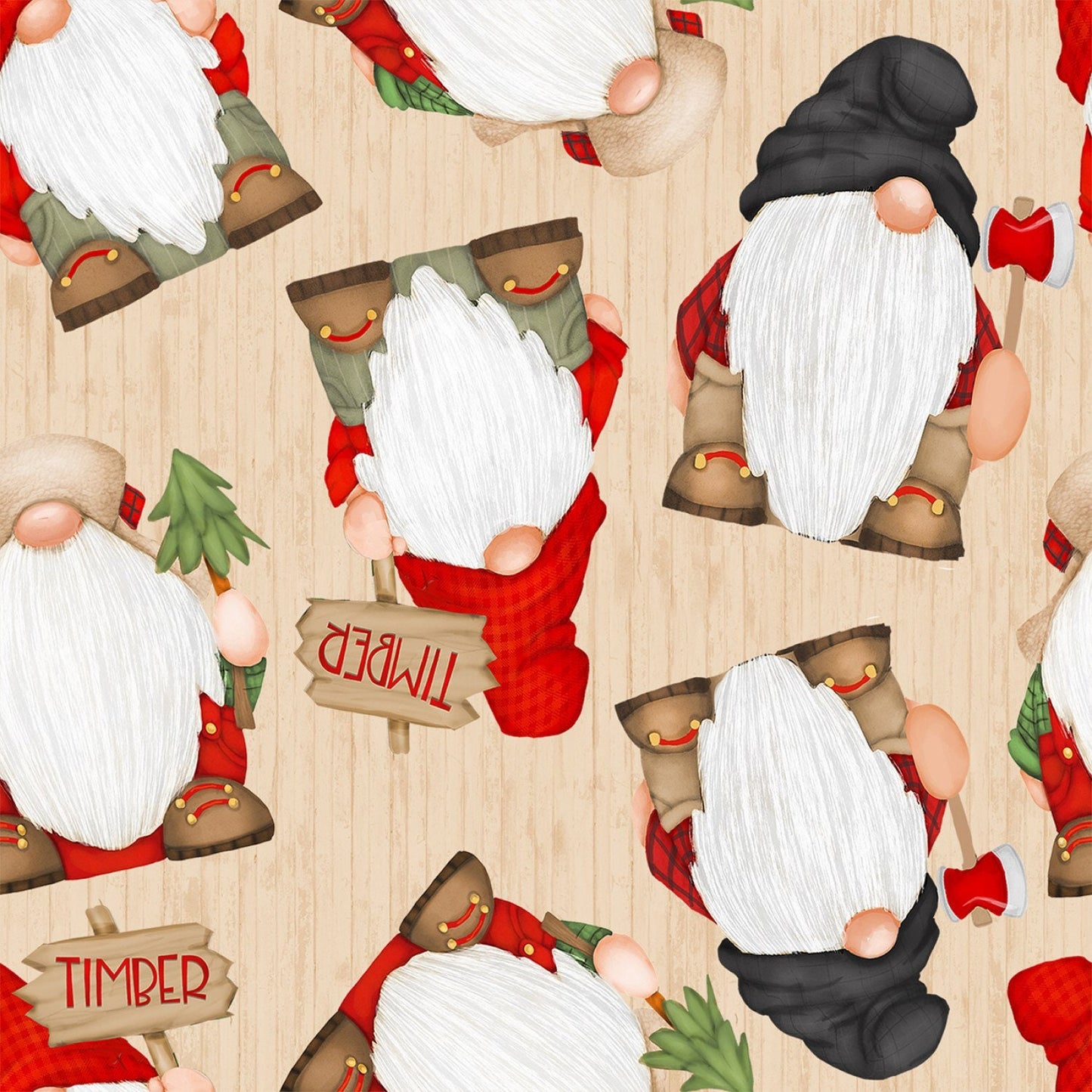 Beige Gnomes 9274-48 - Cotton Timber Gnomies by Shelly Comiskey Collection from Henry Glass