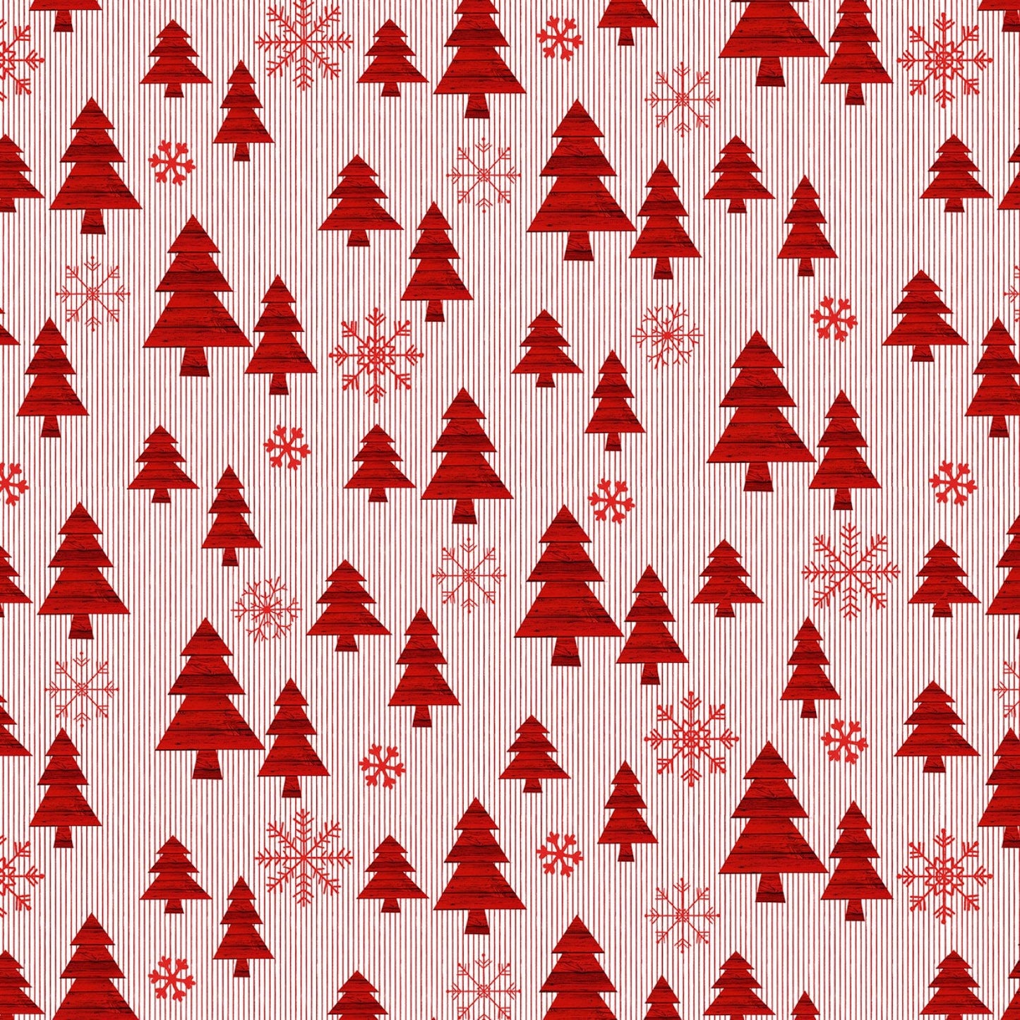 3/4 Yard Precut Studio E Red Trees on Small Stripe from Christmas Memories Collection