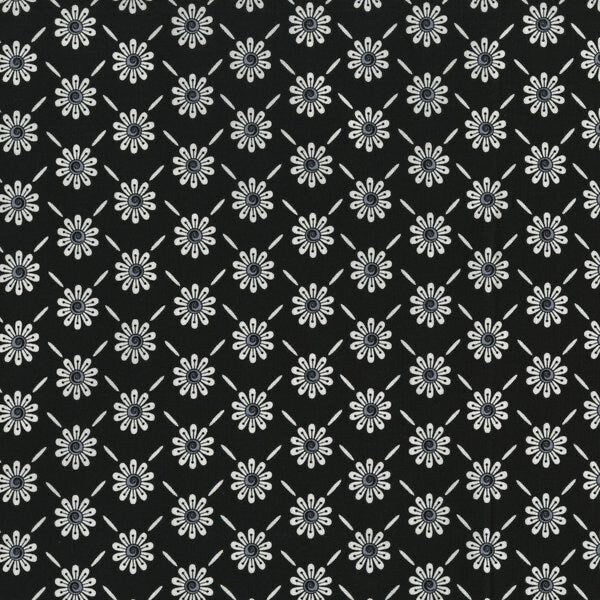Daisy Flowers on Black 2464-2 from Ink Blossom II by RJR Cotton Fabric