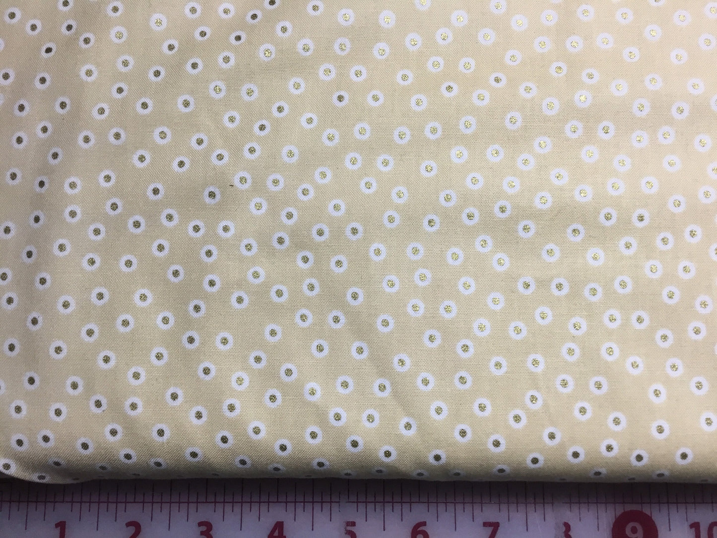 Benartex Happy Holidays Coordinates Dots with gold metallic on Cream Cotton fabric 4581m-33
