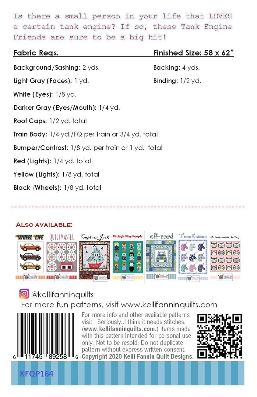 Tank Engine Friends Quilt Pattern from Kelli Fannin Quilt Designs - PAPER PATTERN