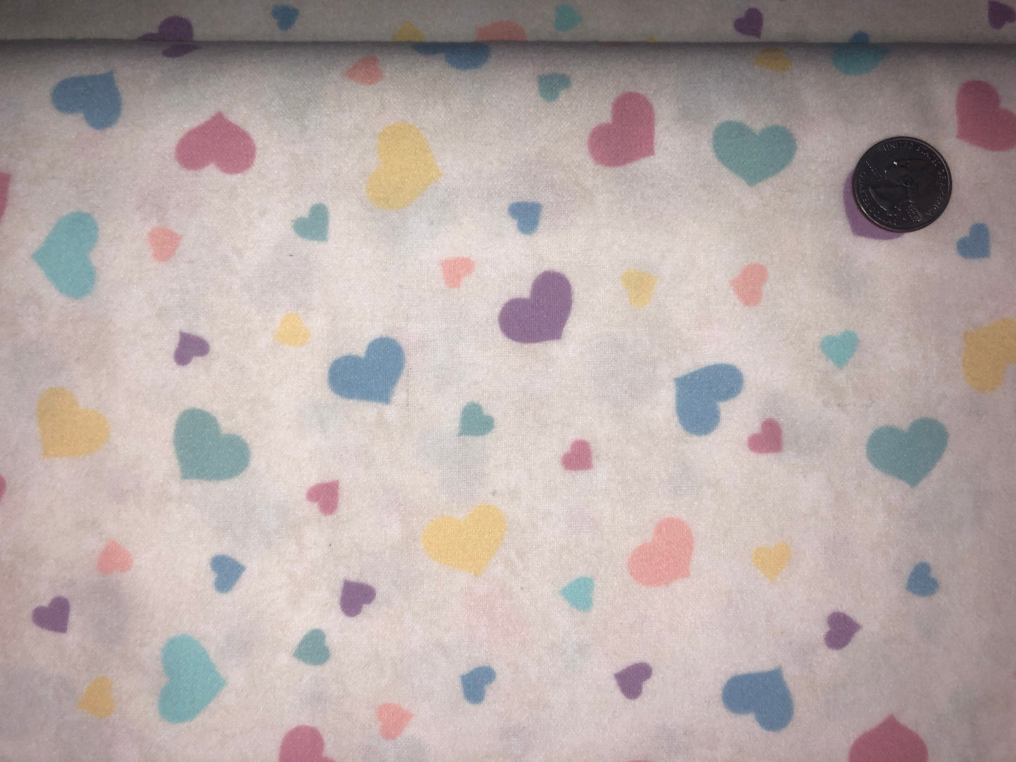 947-5 Pastel Hearts on White Flannel from Up, Up and Away by Pearl Krush for Troy Riverwoods Fabric