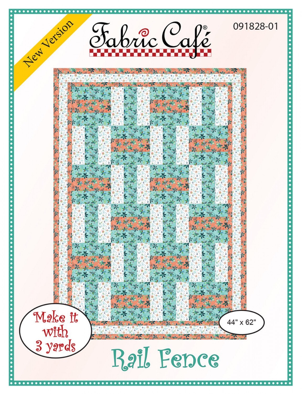 Rail Fence # FC091828-01 by Fabric Cafe 3 Yard Quilt Pattern PAPER PATTERN
