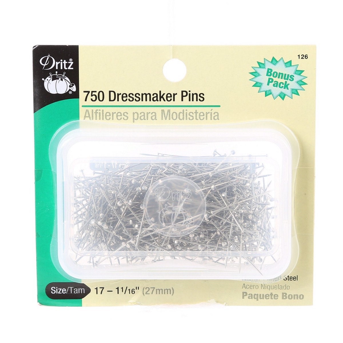 Dritz 750 count Dressmaker Pins Size 17 (1 1/16") Nickel Plated Steel