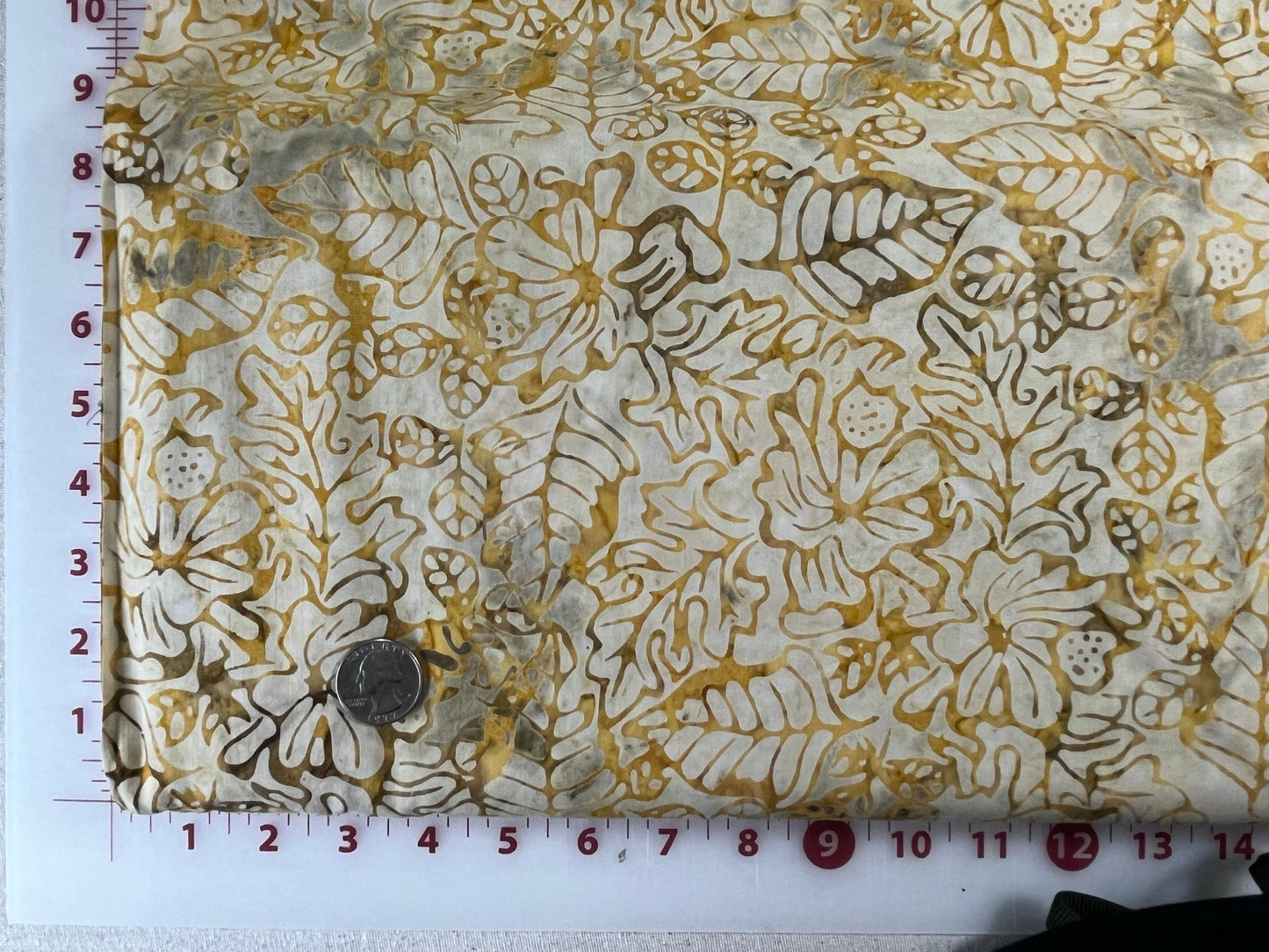 B9118 Timeless Treasures Tonga Ochre Batik Yellow and Gold Leaves Flowers