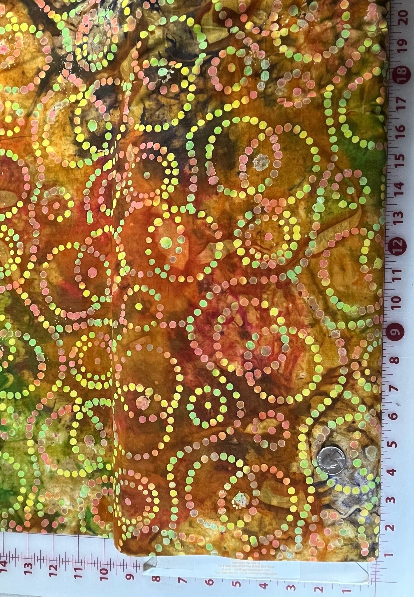 111419 Timeless Treasures Batik Tiki Circles is in Yellow, Orange, Green and Pink
