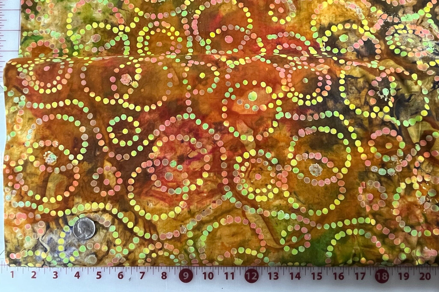 111419 Timeless Treasures Batik Tiki Circles is in Yellow, Orange, Green and Pink