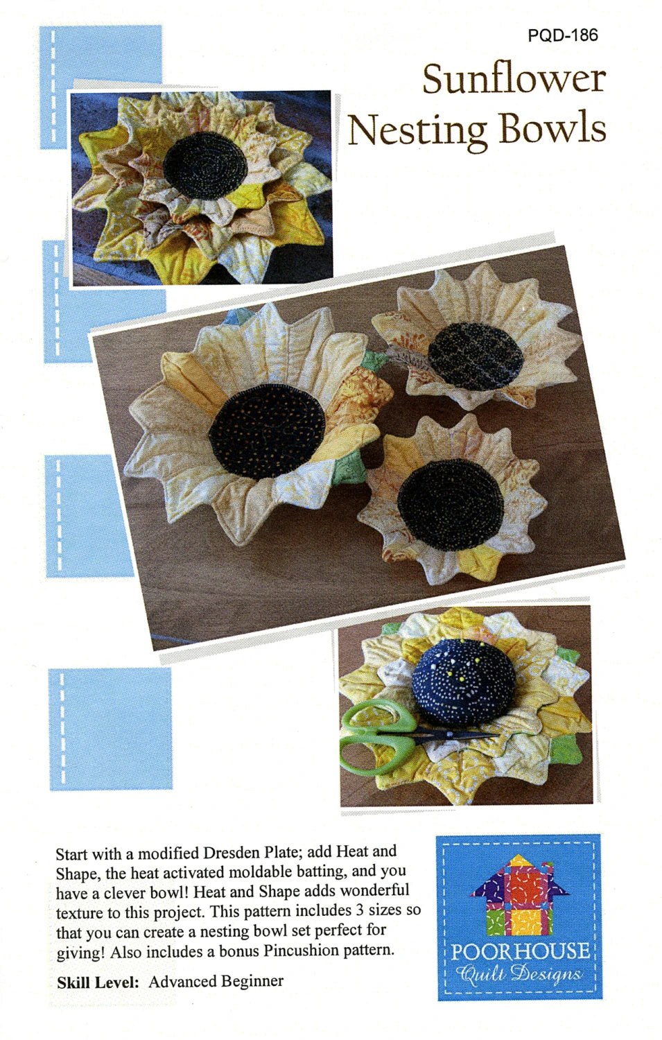 Sunflower Nesting Bowls by PoorHouse Quilt Designs - PAPER PATTERN