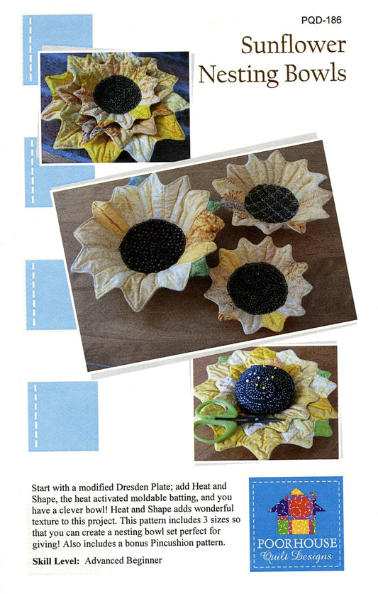 Sunflower Nesting Bowls by PoorHouse Quilt Designs - PAPER PATTERN