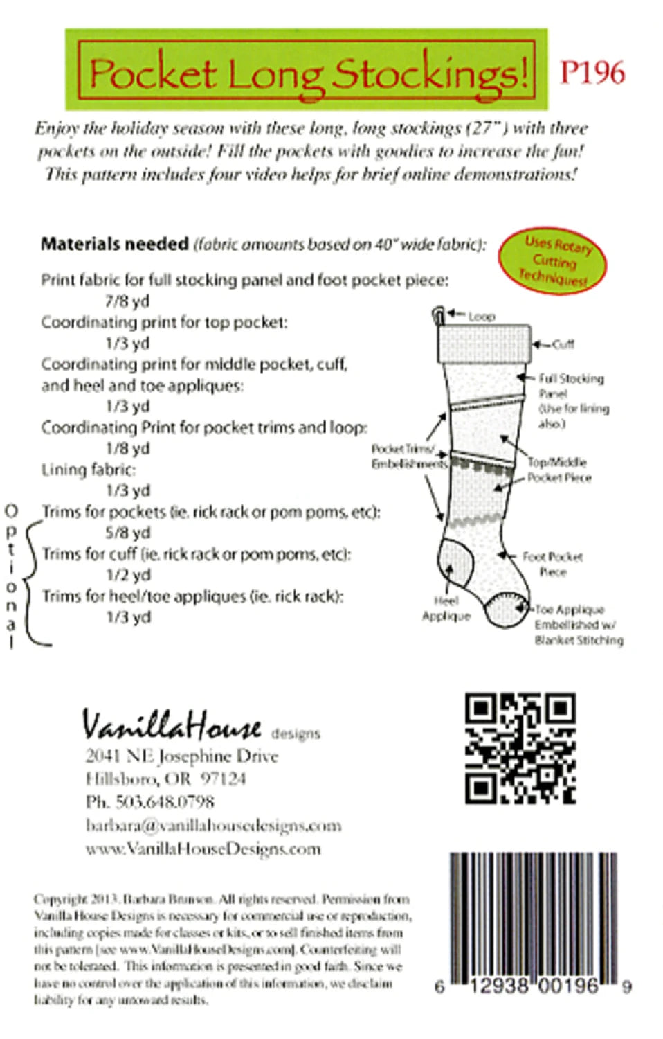 Pocket Long Stockings by Vanilla House Designs  - PAPER PATTERN