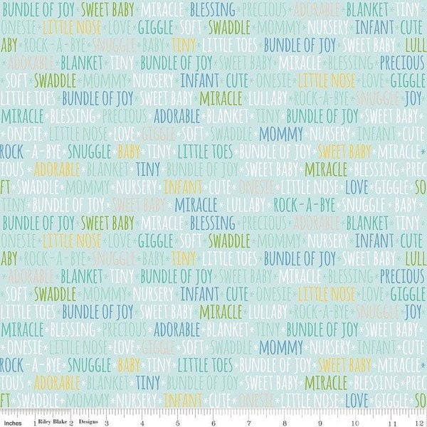 Riley Blake Designs - Sweet Baby Boy Words Light Blue Fabric