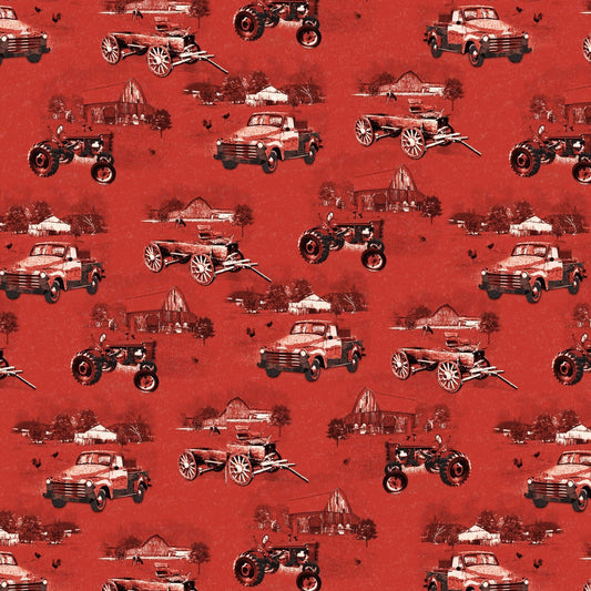 Henry Glass Holiday Homestead Red Monotone Scenic fabric