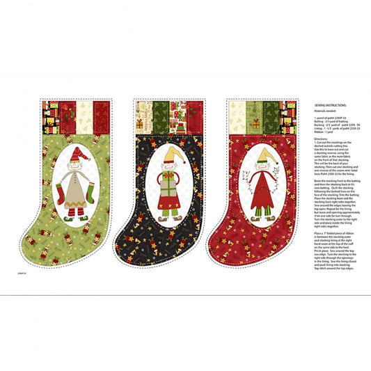 Henry Glass Christmas Elves Cream Stocking Panel 24"x44"