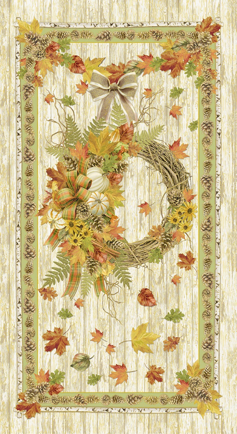 Timeless Treasures Fall/Harvest Wreath fabric panel 24"xWOF