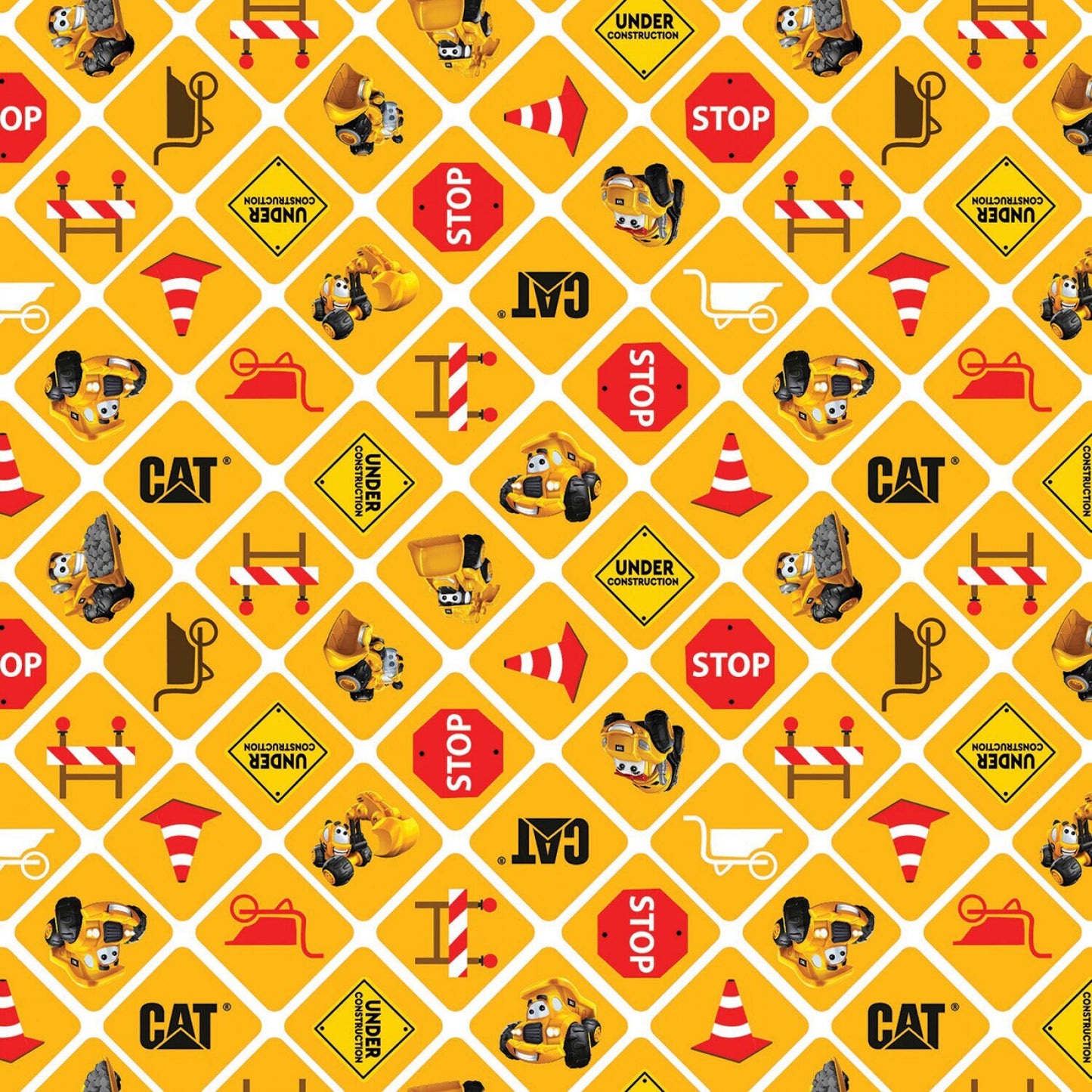 34" Precut Riley Blake Designs Buildin Crew Signs Yellow by Caterpillar Collection Fabric