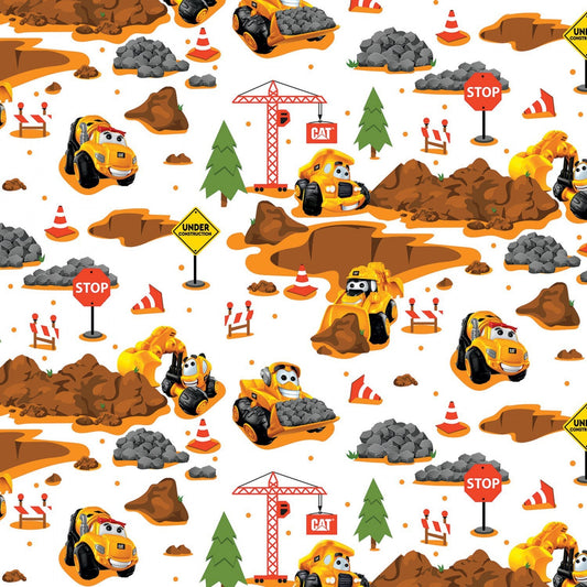 Fat Quarter Precut- Riley Blake Designs Buildin Crew Main White by Caterpillar Collection Fabric