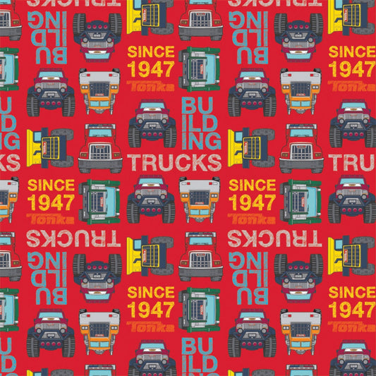 Camelot Tonka Trucks Collection Fabric - Red with trucks