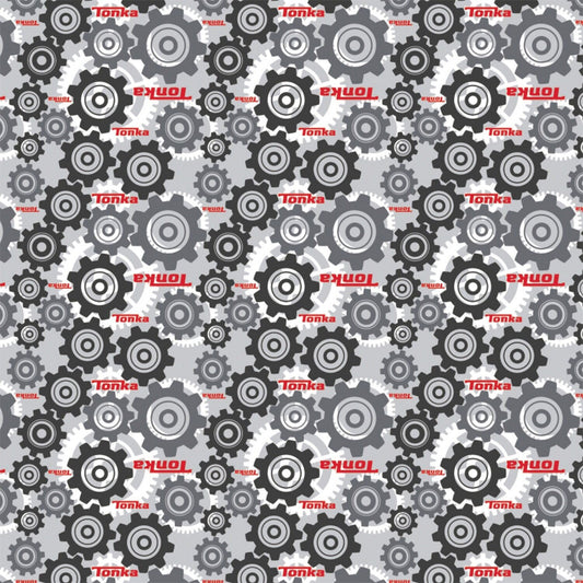 Camelot Tonka Trucks Collection - Gears Grey and Red fabric