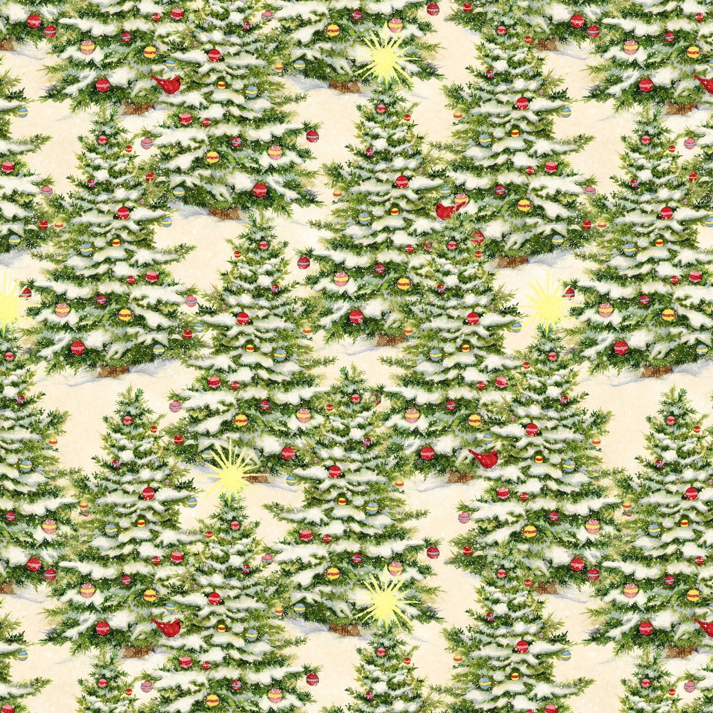 The Joy of Giving Green Packed Trees Cream Fabric for Wilmington Prints