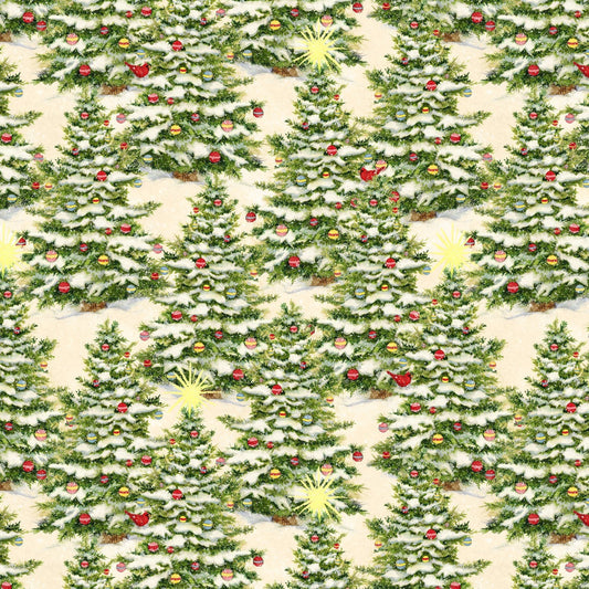 The Joy of Giving Green Packed Trees Cream Fabric for Wilmington Prints