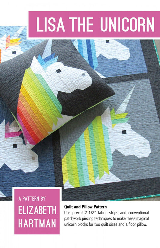 Lisa the Unicorn - Elizabeth Hartman quilt and Pillow Pattern - PAPER PATTERN