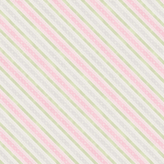 Wilmington Prints Butterfly Haven Pink and Green Diagonal Stripe1077-397