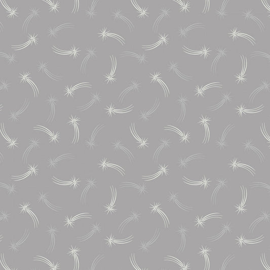 2/3 Yard Precut Mid Grey Shooting Stars Glow in the Dark Fabric from Lights Years Glow in the Dark by Lewis and Irene Collections