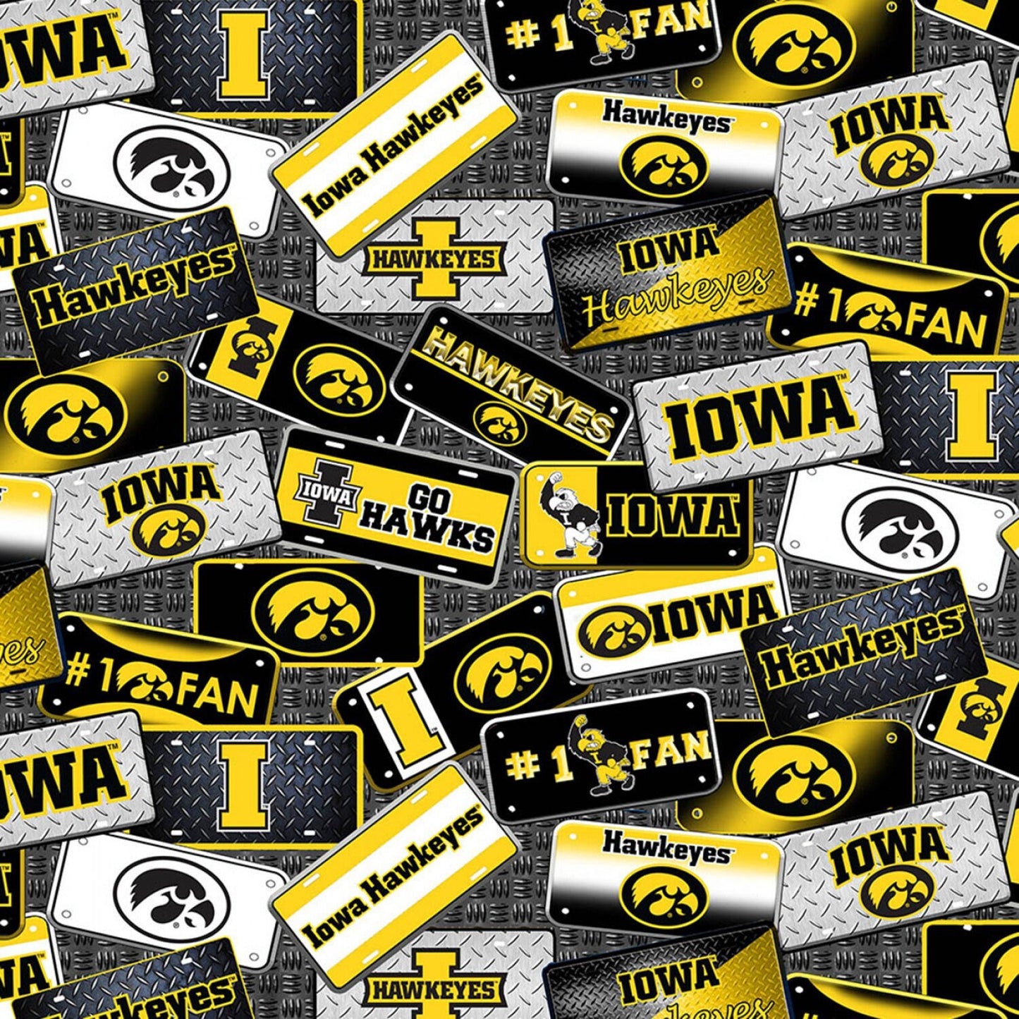 Iowa Hawkeyes License Plate Cotton Fabric from Sykel Enterprises Licensed