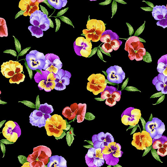 3/4 Yard Precut Multi Pansies Wild Meadow By Chong-A Hwang for Timeless Treasures cotton Fabric CD7072