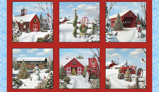 Red Tis' the Season 24in Panel, 10-3/4in each block by Alan Giana Collection for Elizabeths Studio