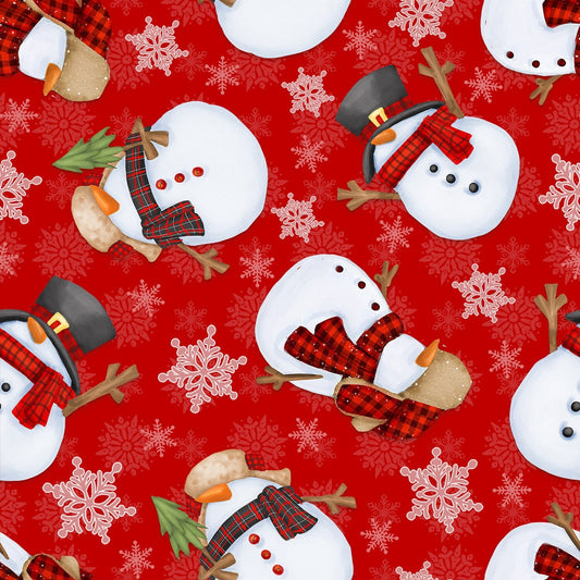 Red Tossed Snowmen Flannel F9272-88 - Flannel Gnomies by Shelly Comiskey Collection from Henry Glass