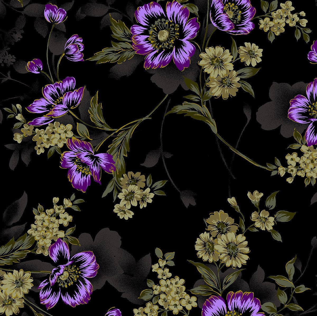 Midnight Garden Large Floral Violet 3416-3 Midnight Garden Collection by RJR