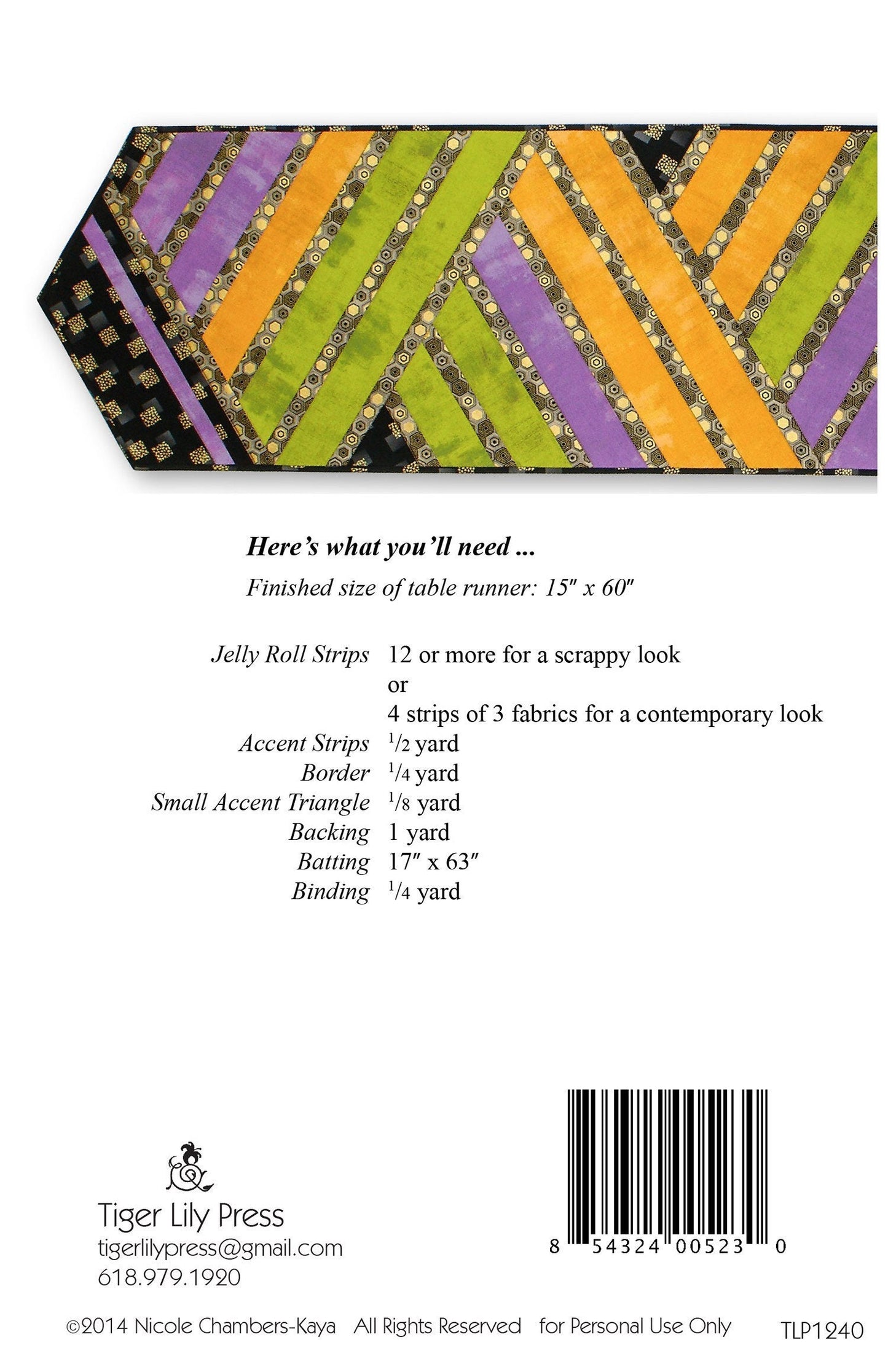 Greased Lightning Jelly Roll Runner Pattern by Nicole Kaya from Tiger Lily Press