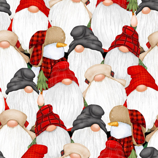 Multi Stacked Gnomes Flannel F9271-89 - Flannel Gnomies by Shelly Comiskey Collection from Henry Glass