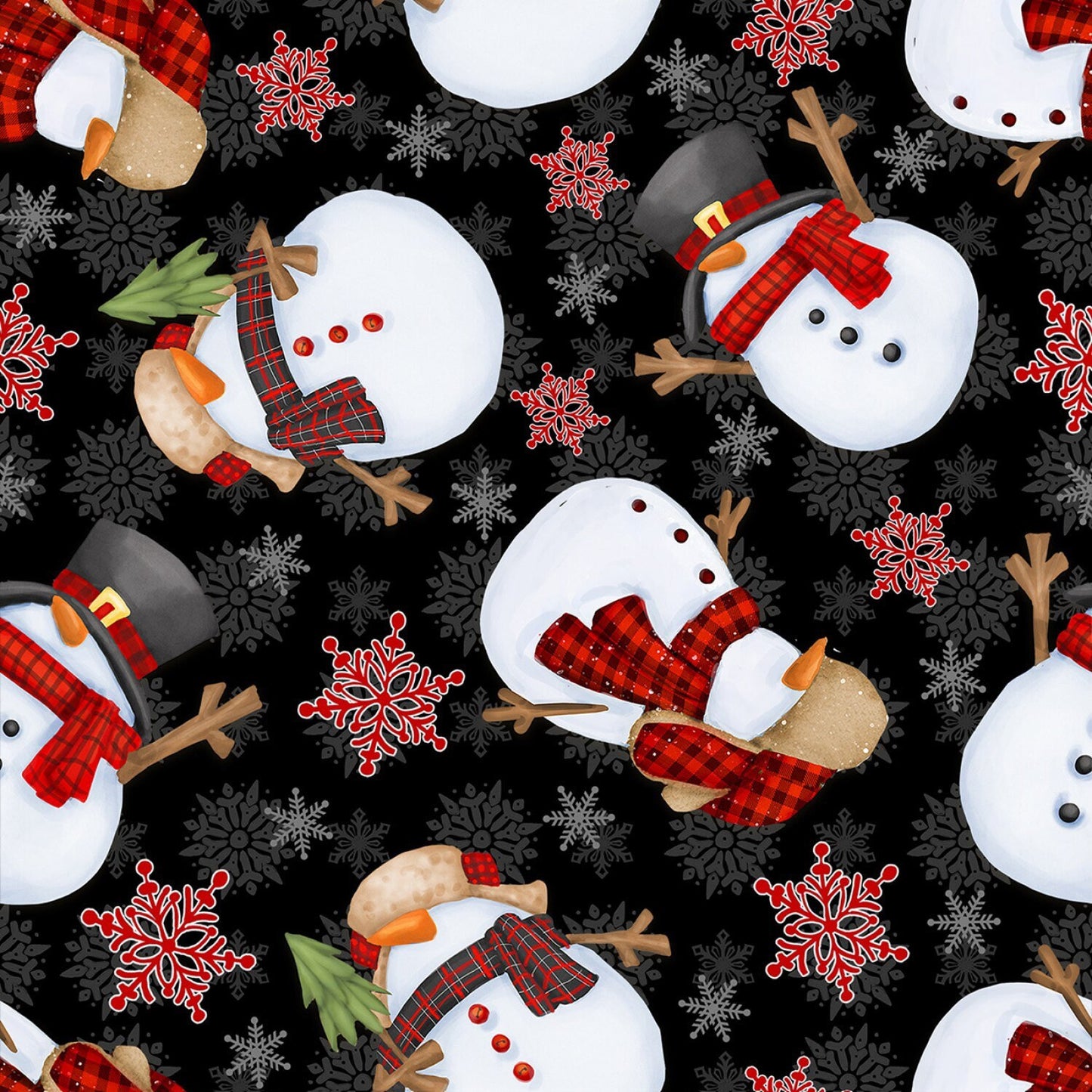 Black Tossed Snowmen 9272-99 - Cotton Timber Gnomies by Shelly Comiskey Collection from Henry Glass