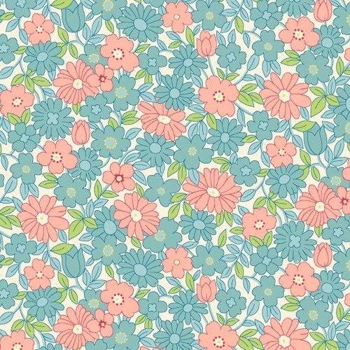 6922-12 Aqua/Pink Large Daisy Nana Mae II by Henry Glass cotton fabrics