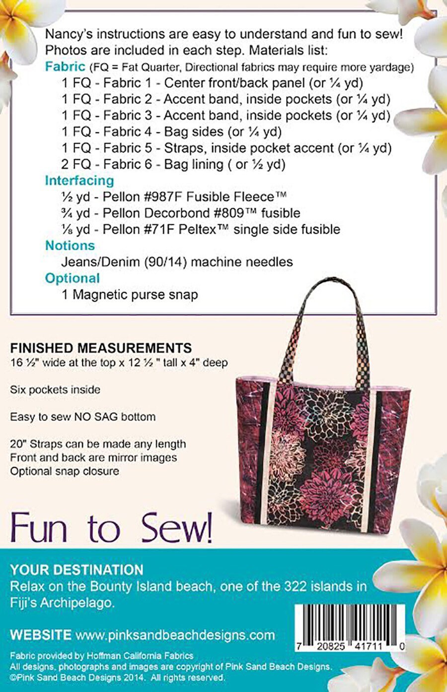 Fiji Tote Pattern by Pink Sand Beach Designs - PAPER PATTERN