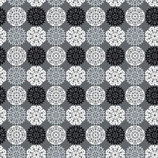 Paper Cut Flakes Dark Grey 04586-11 Cotton Fabric Let it Snow Collection from Contempo Studio