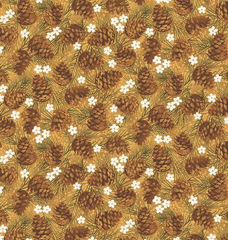 Benartex Winter Wonderland - Pinecones on Gold 4653-33 Cotton Fabric