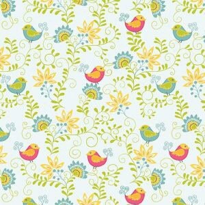 Birds, Flowers, Vines on Light Blue 10084-54 Cotton Fabric Sunday Ride Collection from Contempo Studio