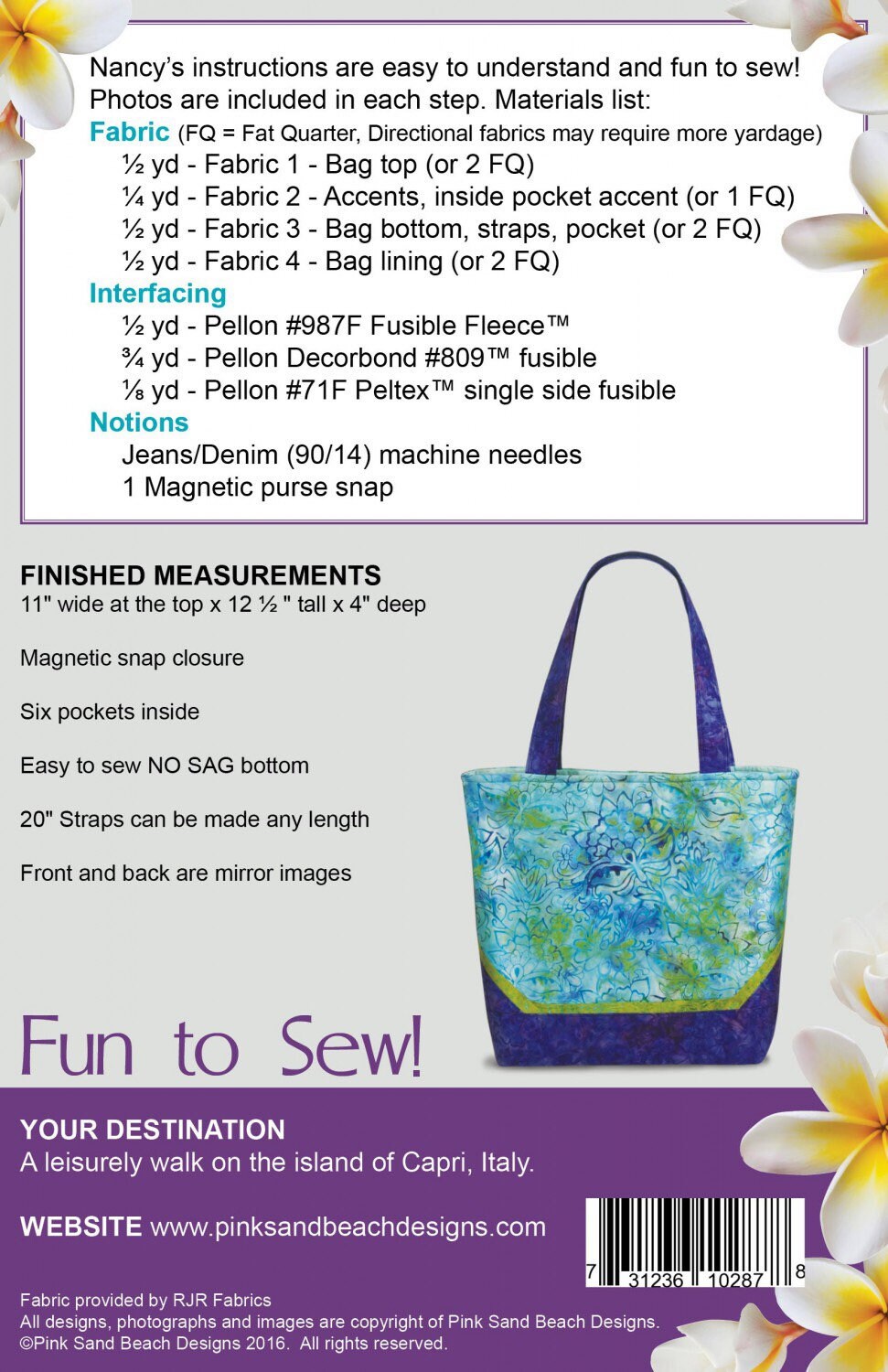 Capri Carryall Pattern by Pink Sand Beach Designs - PAPER PATTERN