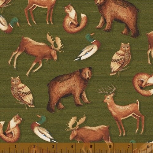 Forest/woods Animals on Green 41120 from Wild Woods by Daphne Brissonnet for Windham Fabrics Cotton Fabric