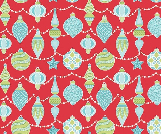 Ornaments on Red 10053-10 Cotton Fabric Sparkle Collection from Contempo Studio