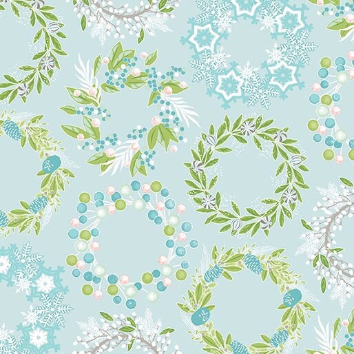 1/2 Yard 10052-80 Wreaths in Light Turquoise Cotton Fabric Sparkle Collection from Contempo Studio