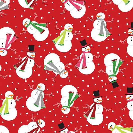 Joyful Snowman Red 04583-10 Cotton Fabric Let it Snow Collection from Contempo Studio