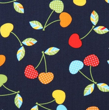 1/2 Yard Precut Robert Kaufman Let’s Eat Cherries on Navy Cotton fabric