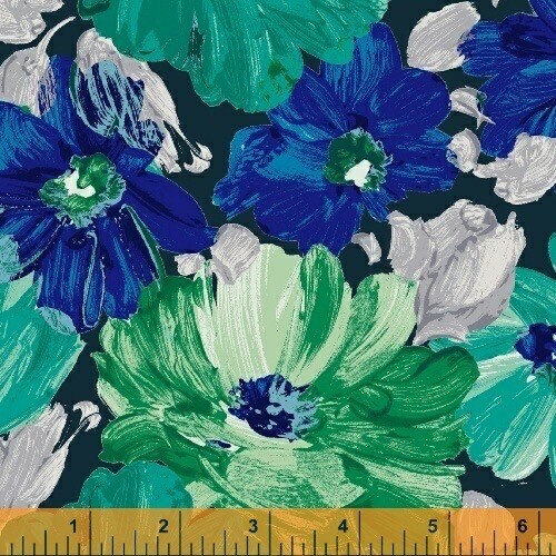 Flowers on black 40749-2 Finger Painted Florals by Whistler Studios for Windham Fabrics