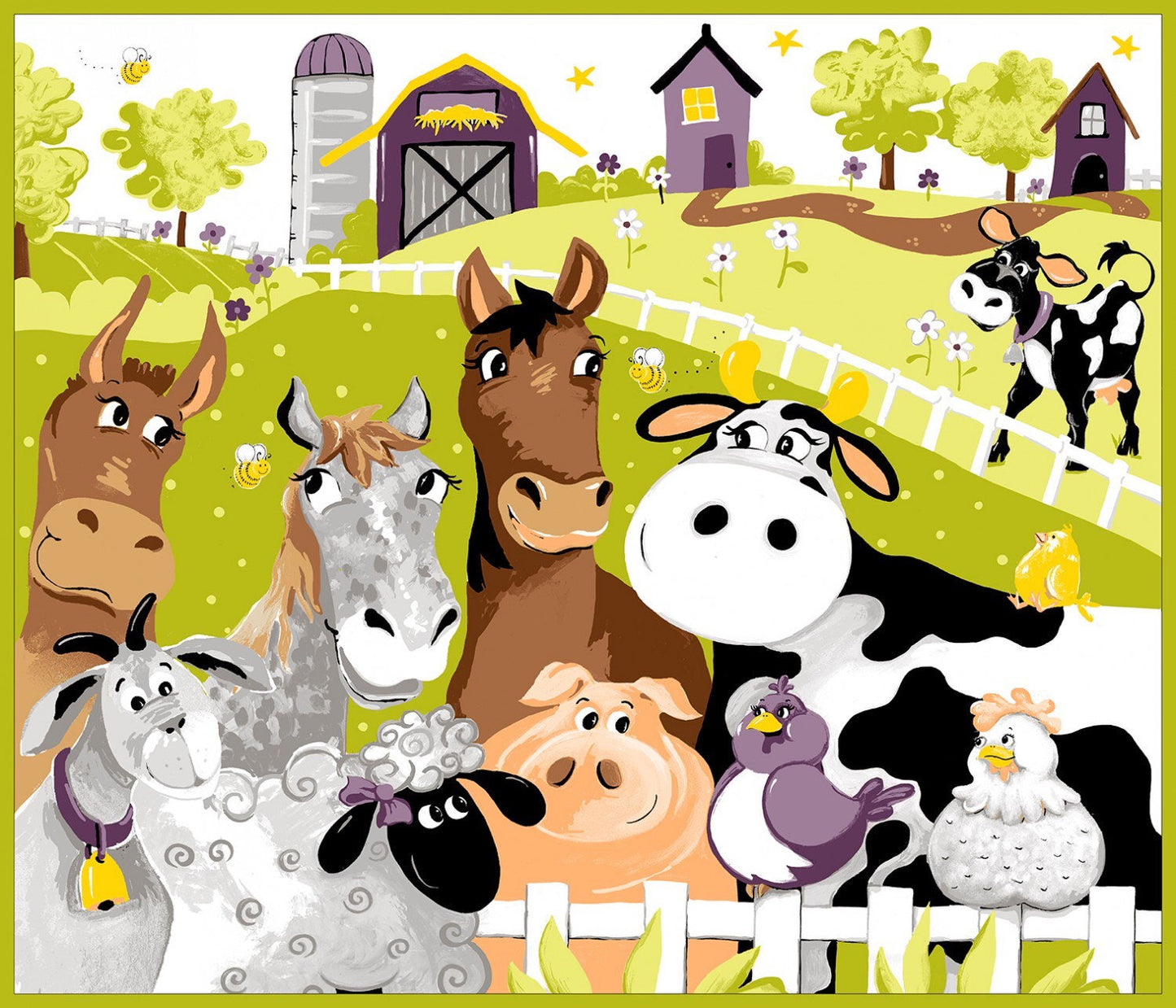 Multi Barnyard Buddies Play Mat Panel 36in by Susybee collections Cotton Fabric