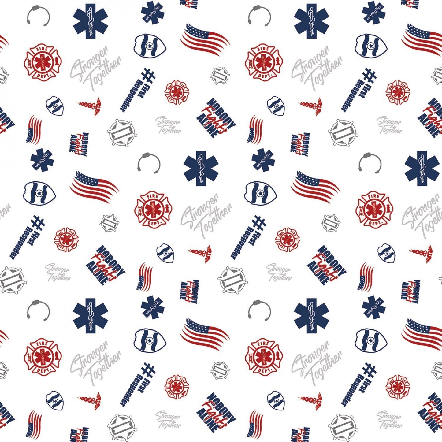 First Responders Tossed White from Nobody Fights Alone Riley Blake Designs Collection Cotton Fabric