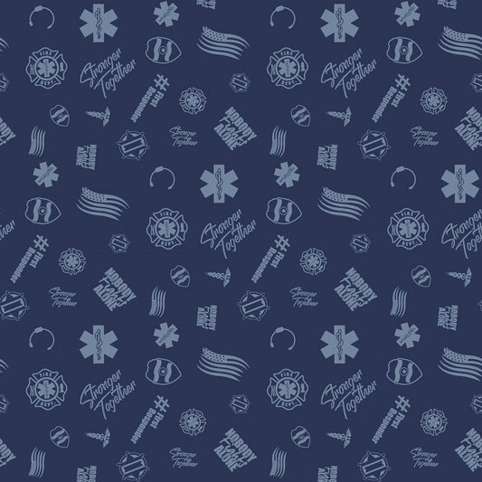 First Responders Tossed Navy from Nobody Fights Alone Riley Blake Designs Collection Cotton Fabric